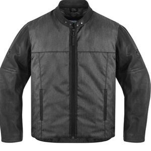 Icon Vigilante Hybrid Motorcycle Jacket Leather D30 Black Grey Herringbone  Sz L